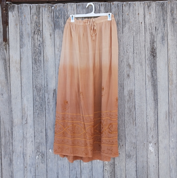 Dresses & Skirts - Women’s‎ Free Size Maxi Skirt Embroidered Ombre Orange Hippie Festival Gypsy